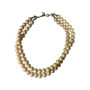 Vintage Double Strand Faux Pearl Necklace Ornate‎ Clasp